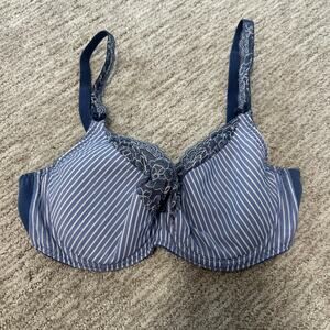 PrimaDonna 34D Nyssa Balcony Bra tulip seam Indigofera blue white stripe lace